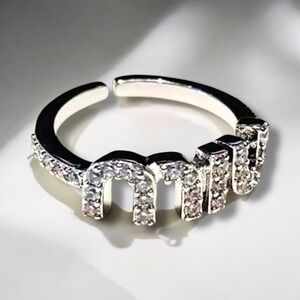 Cubic Zirconia MIU Ring Adjustable Silver Tone‎ Statement Jewelry